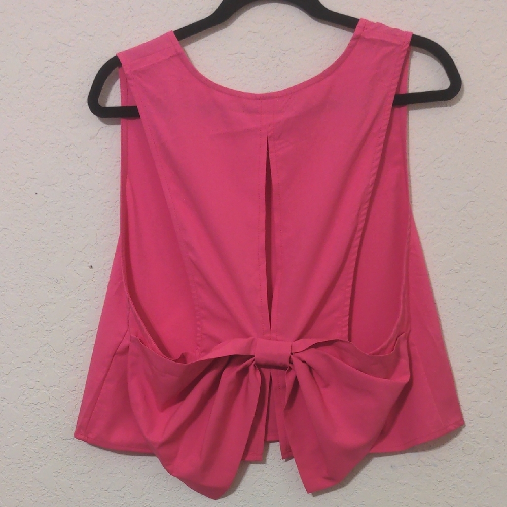 SHEIN Vibrant Pink Bow-Back Sleeveless Blouse. Size L